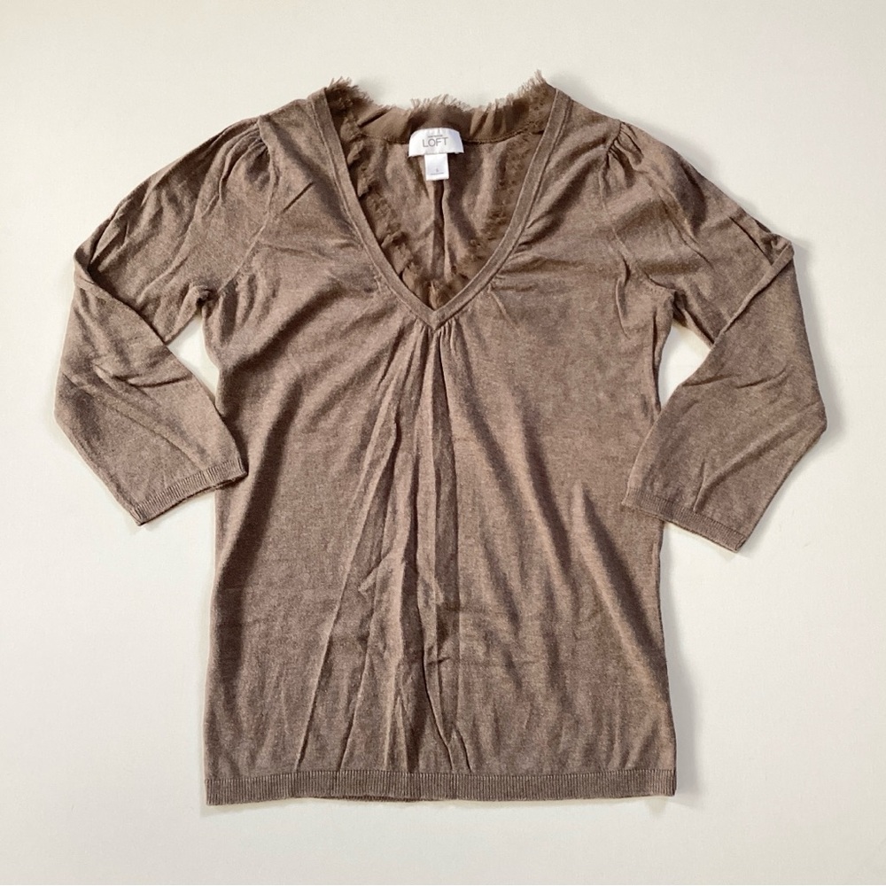 LOFT Taupe V-Neck Sweater